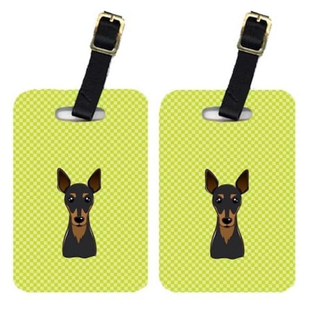 Carolines Treasures Carolines Treasures BB1302BT Pair Of Checkerboard Lime Green Min Pin Luggage Tags BB1302BT